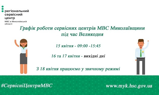 График работы сервисных центров МВД в Николаевской области