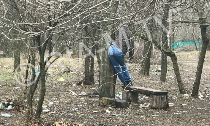В сквере на Богдана Хмельницкого обнаружили повешенным на дереве мужчину (фото 18+)