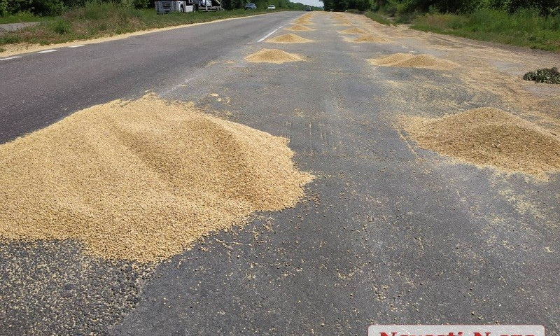 На трассе «Николаев-Ульяновка» из зерновоза на дорогу высыпалось более 5 тонн сои
