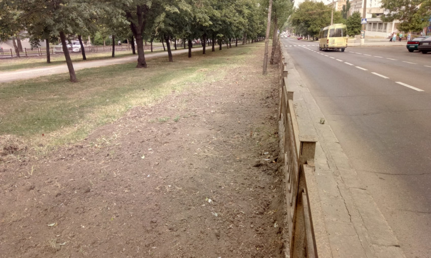 В Николаеве чистят обочины от лишнего грунта на бульварной части Центрального проспекта