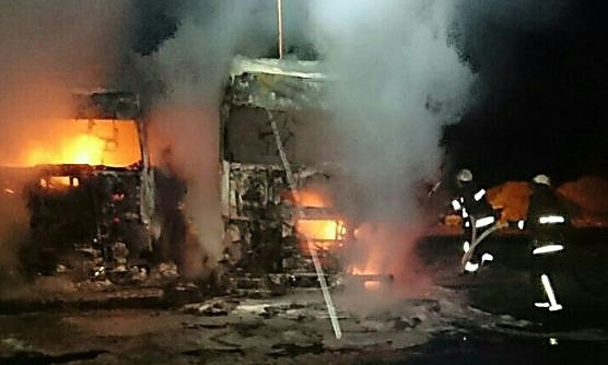 В Николаеве на предприятии горели три припаркованных грузовика «DAF»